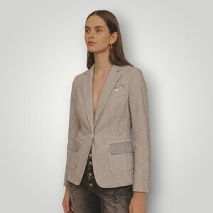 Banana Republic Stretch Pinstripe Blazer 4 Navy White Preppy Old Money Seersucke